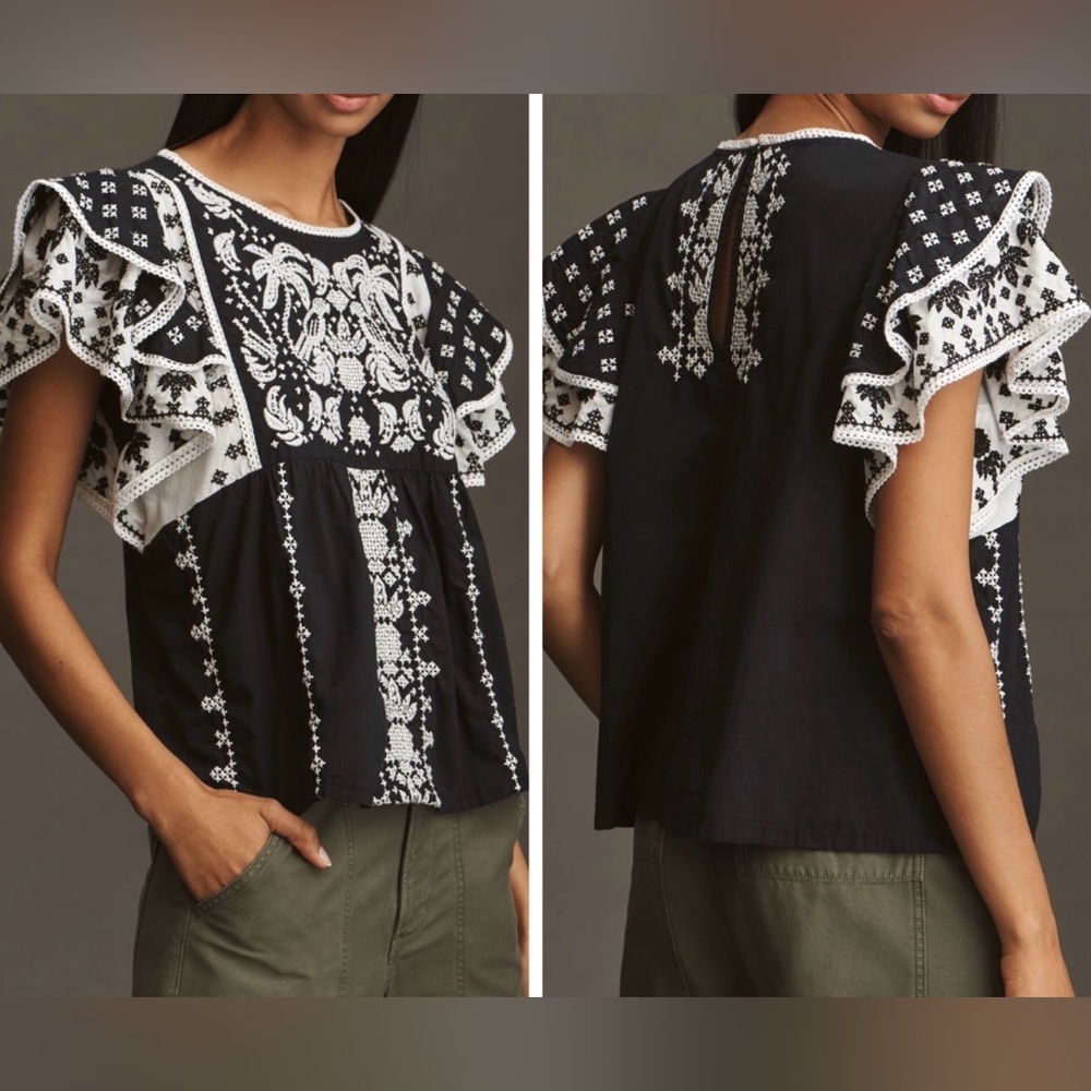 Farm Rio Printed Flutter-Sleeve Blouse